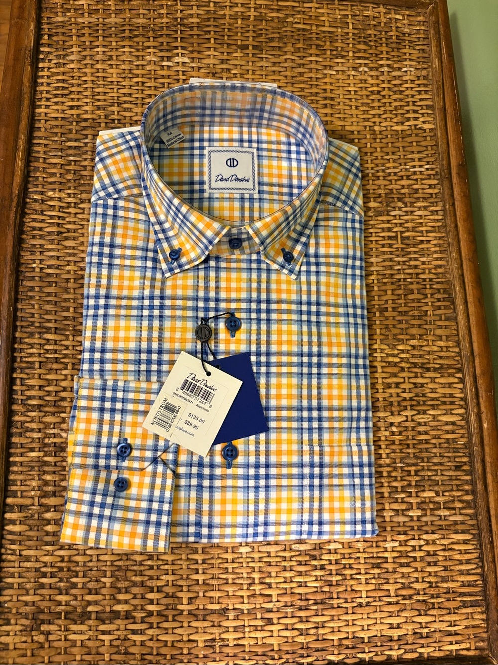 David Donahue Yellow and Blue Plaid Button-Down Shirt